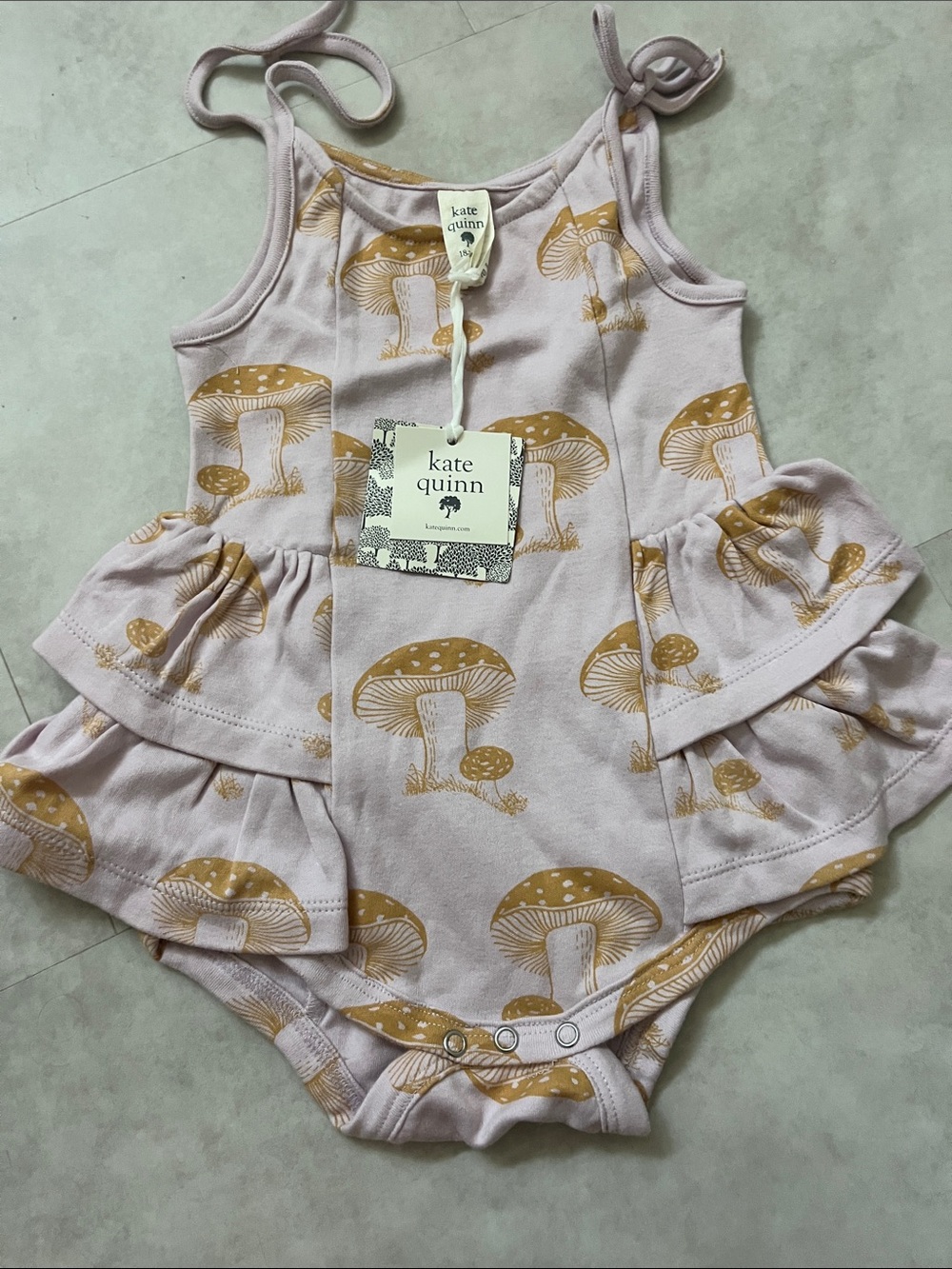 kate quinn Kids Mushroom Ruffle Romper - Lavender & Mustard